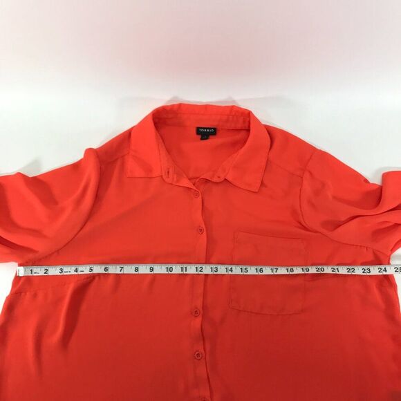 Torrid Lizzie Georgette Button-Up Long Sleeve Shirt Women's Plus 1/1X Orange - Picture 7 of 13